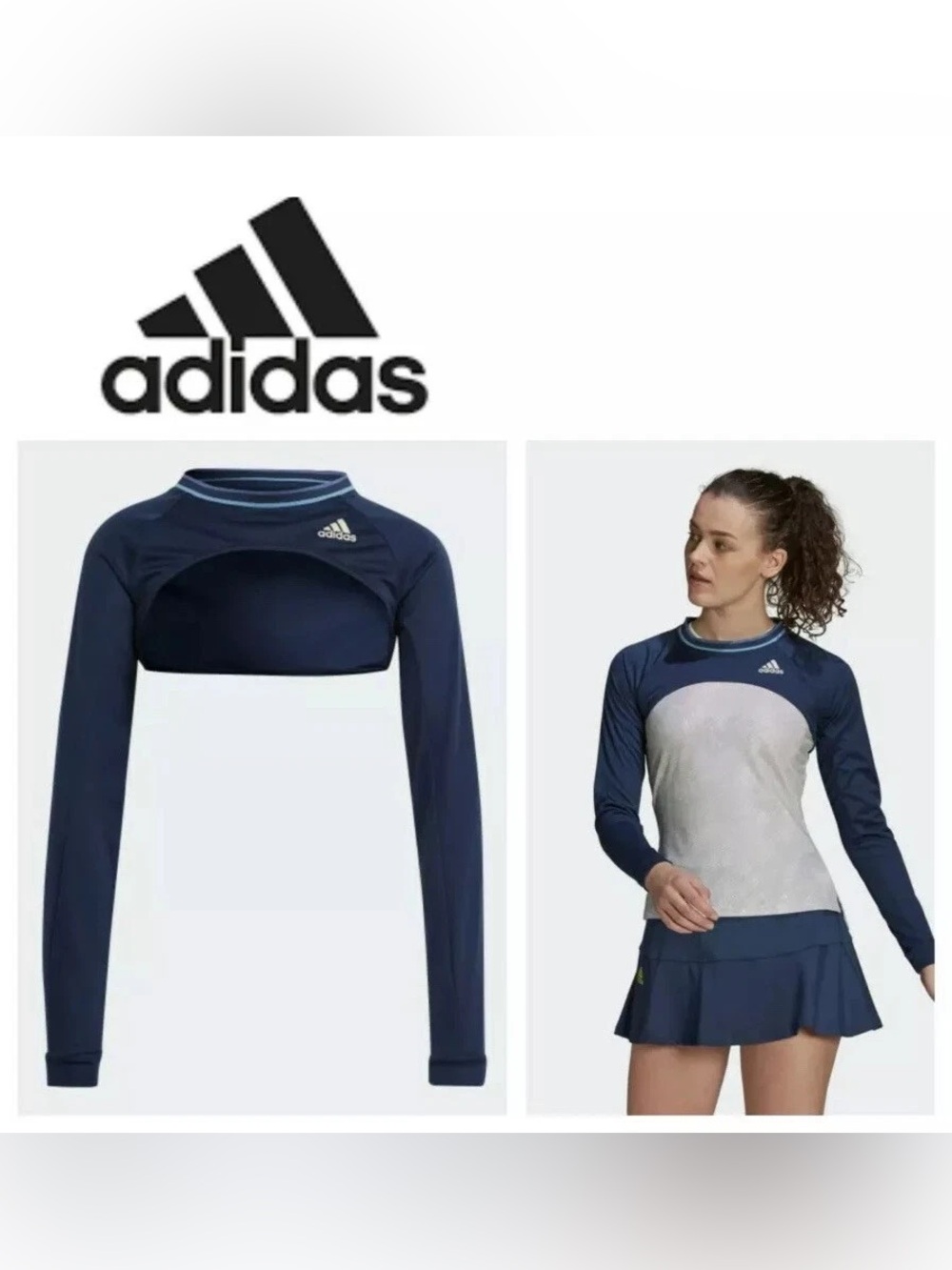 ADIDAS Women's Primeblue Match SHRUG TENNIS CROP SHIRT Size M Crew Navy Blue NWT